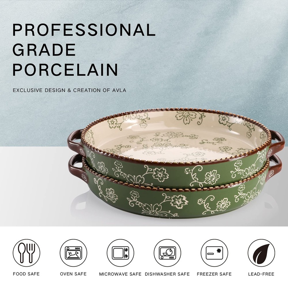 AVLA 2-Pack 9" Ceramic Pie Pans, Round Baking Dish w/Handle, 28 oz
