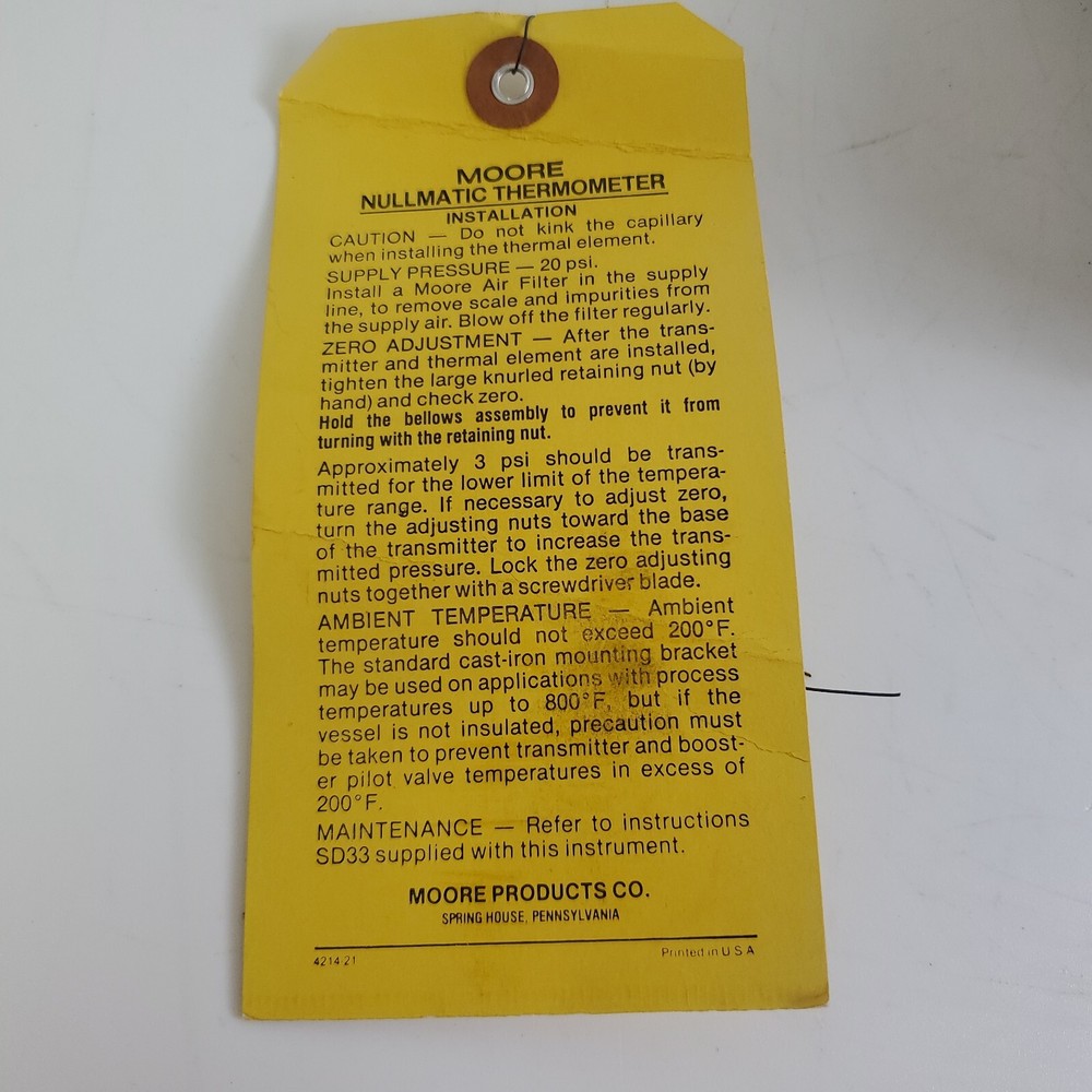 MOORE NULLMATIC 33A TEMPERATURE TRANSMITTER 14033-AS7EG 33a14033as7eg