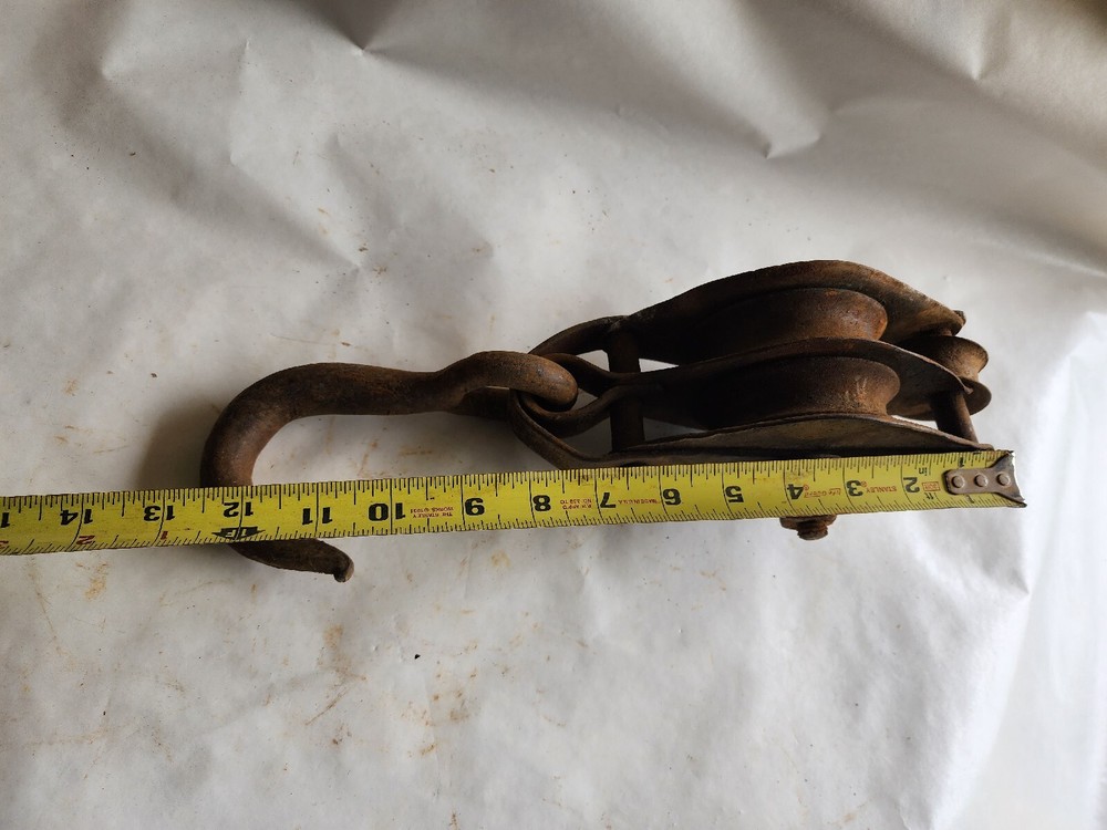 Vintage Steel Rope Double Pulley with Hook Rustic Decor