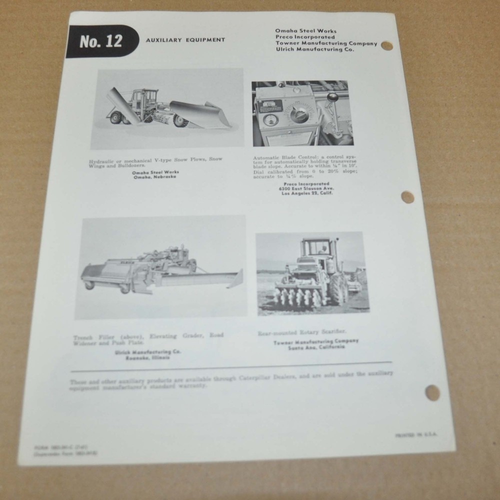 1961 Caterpillar 12 Motor Grader Specification Brochure Prospekt