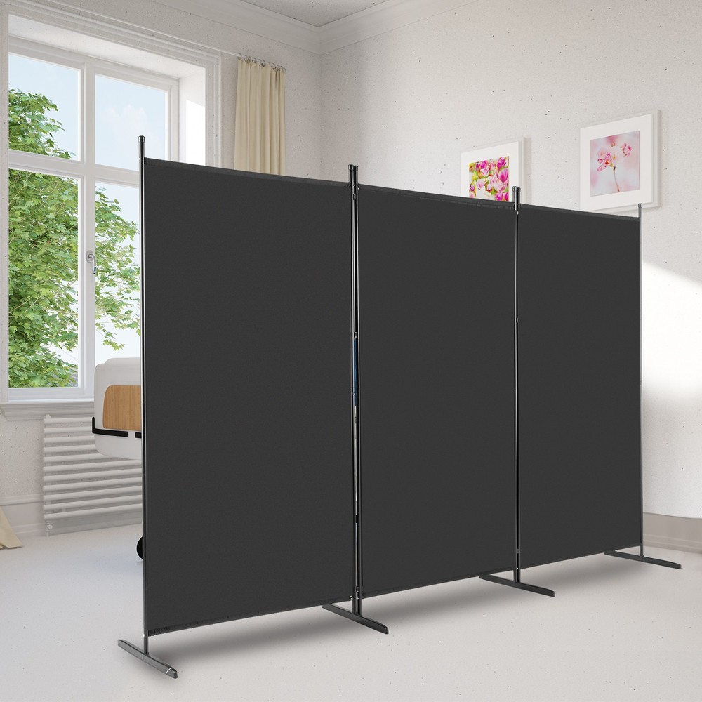 Fabric Plastic Base Carbon Steel Frame Foldable Screen, Black