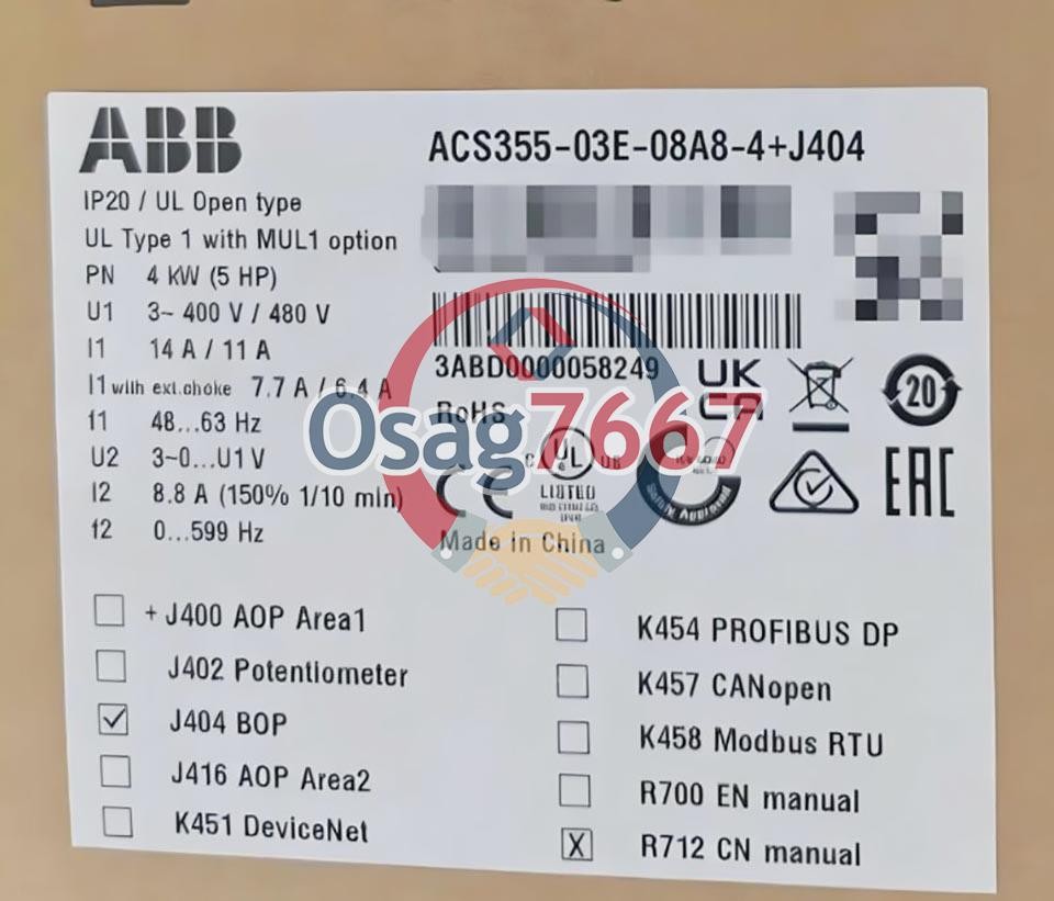 1PC ABB Frequency Converter ACS355-03E-08A8-4+J404 NEW