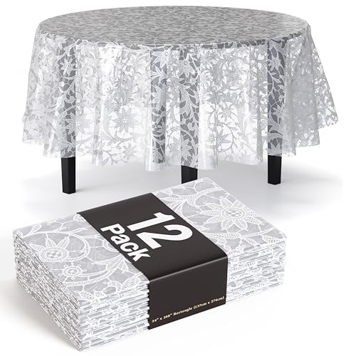 Lace Table Cloth Round Table Plastic 12-Pack Lace Round 84" White Lace
