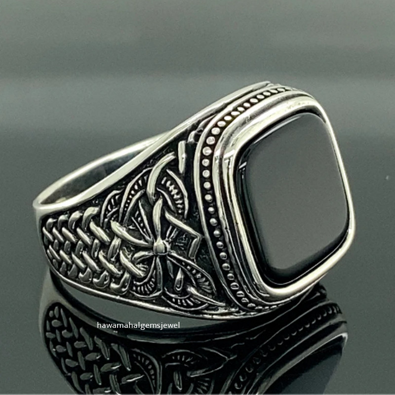 Solid 925 Sterling Silver Handmade Black Onyx Men's Ring Gift For Him