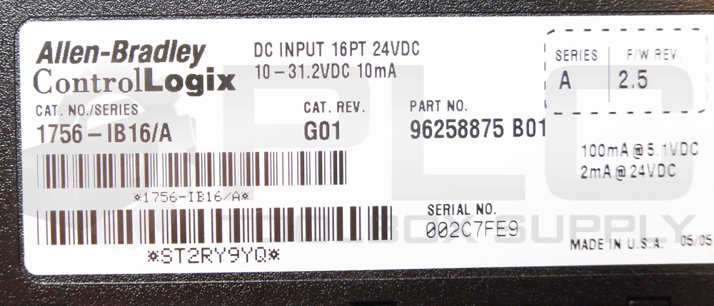 ALLEN-BRADLEY 1756-IB16 /A INPUT MODULE 16PT 24VDC