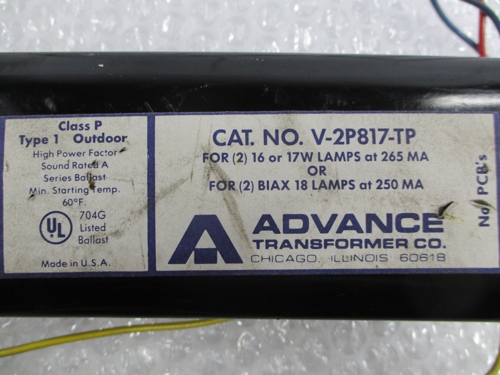 ADVANCE TRANSFORMERS V-2P817-TP BALLAST (AS PICTURED) NSNP