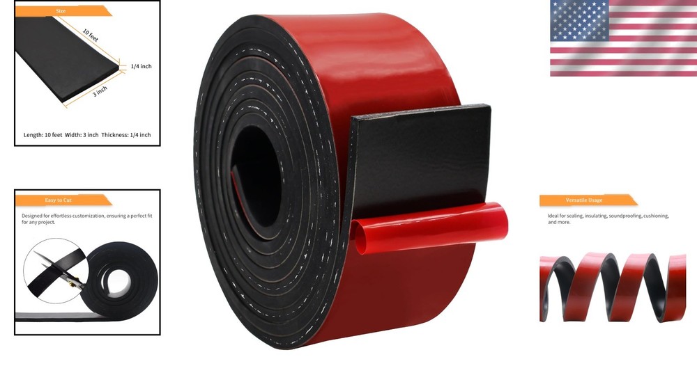 Solid Neoprene Rubber Strips 3" Wide x 10' Long - Tear-Resistant & Versatile Use