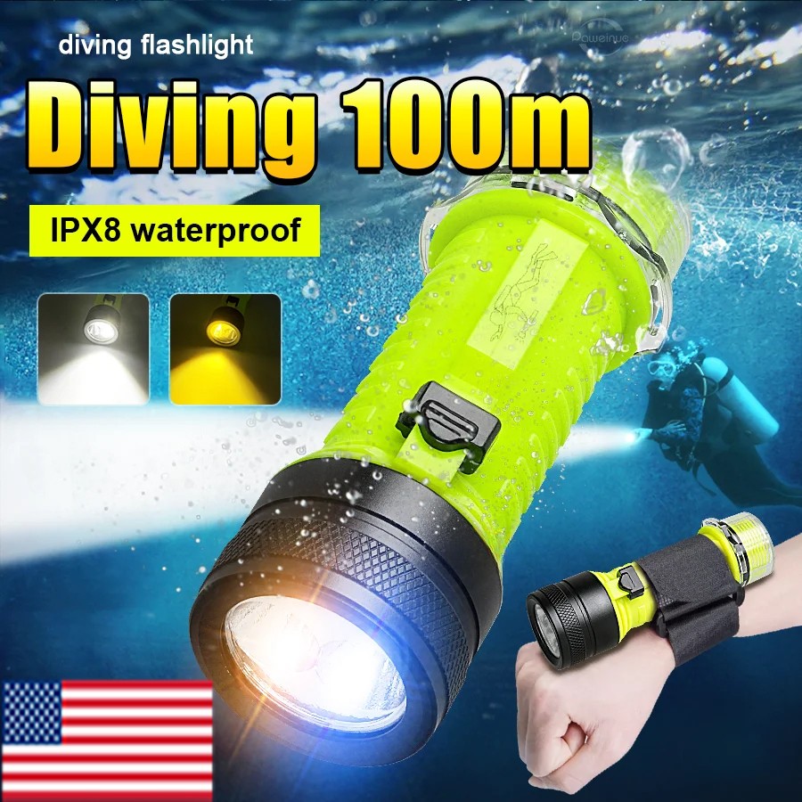 200000LM Diving Flashlight Diving Torch Type C Rechargeable Waterproof Lights