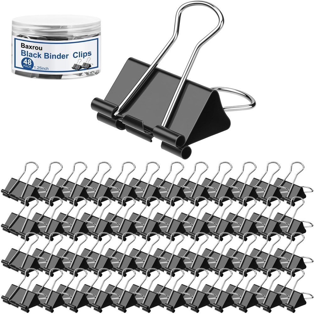 Medium Binder Clips 1.25 Inch (48 Pack) with Container,Binder Clips Medium Si...