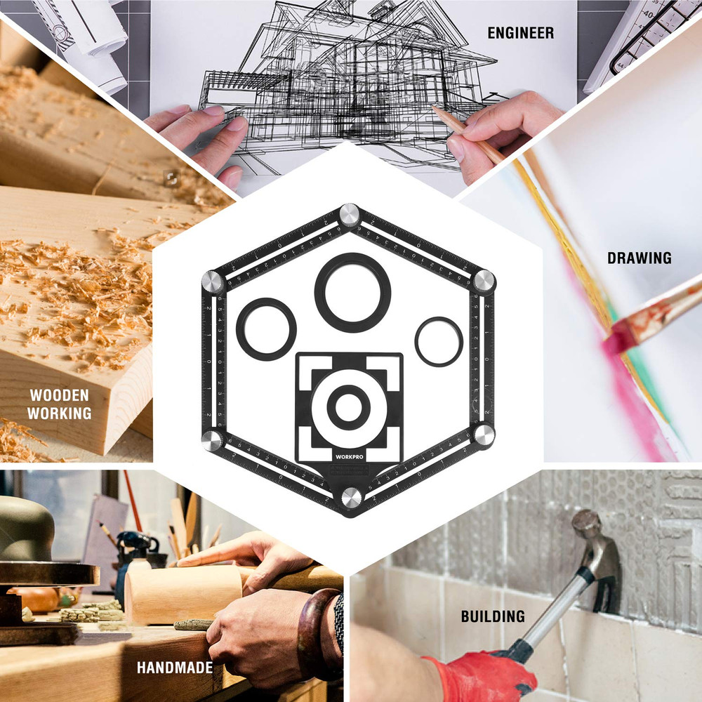 10" and 6-Sided Angle Measuring Tool Combo Kit, Plastic Shape Contour Gauge D...