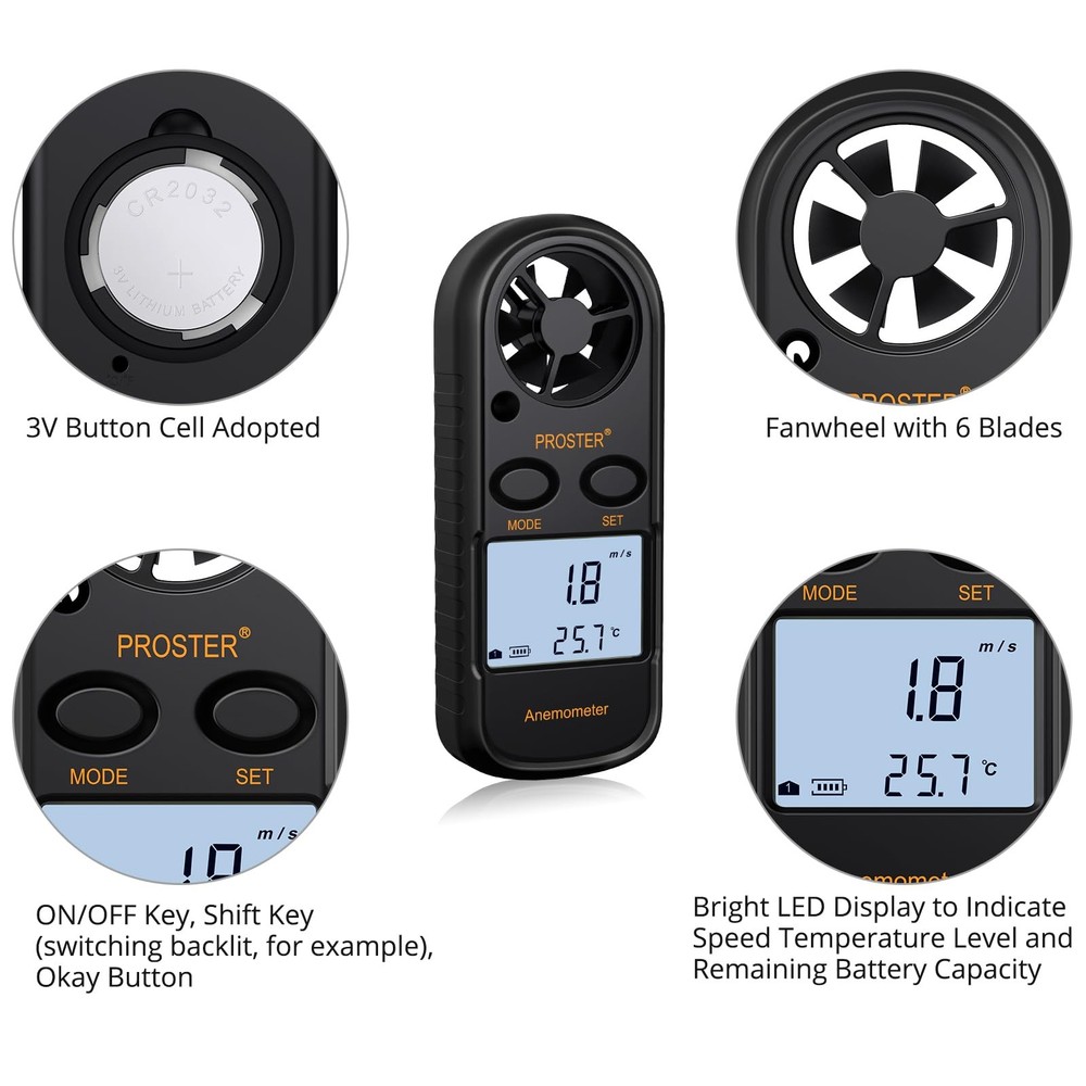 Anemometer Digital LCD Wind Speed Meter Air Flow Speed...