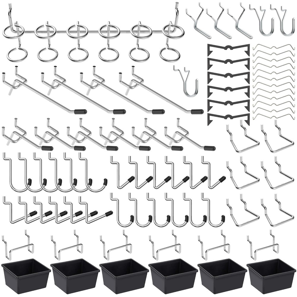 Pegboard Hooks Assortment, for Organizing Various Tools, with Pegboard Bins, 107