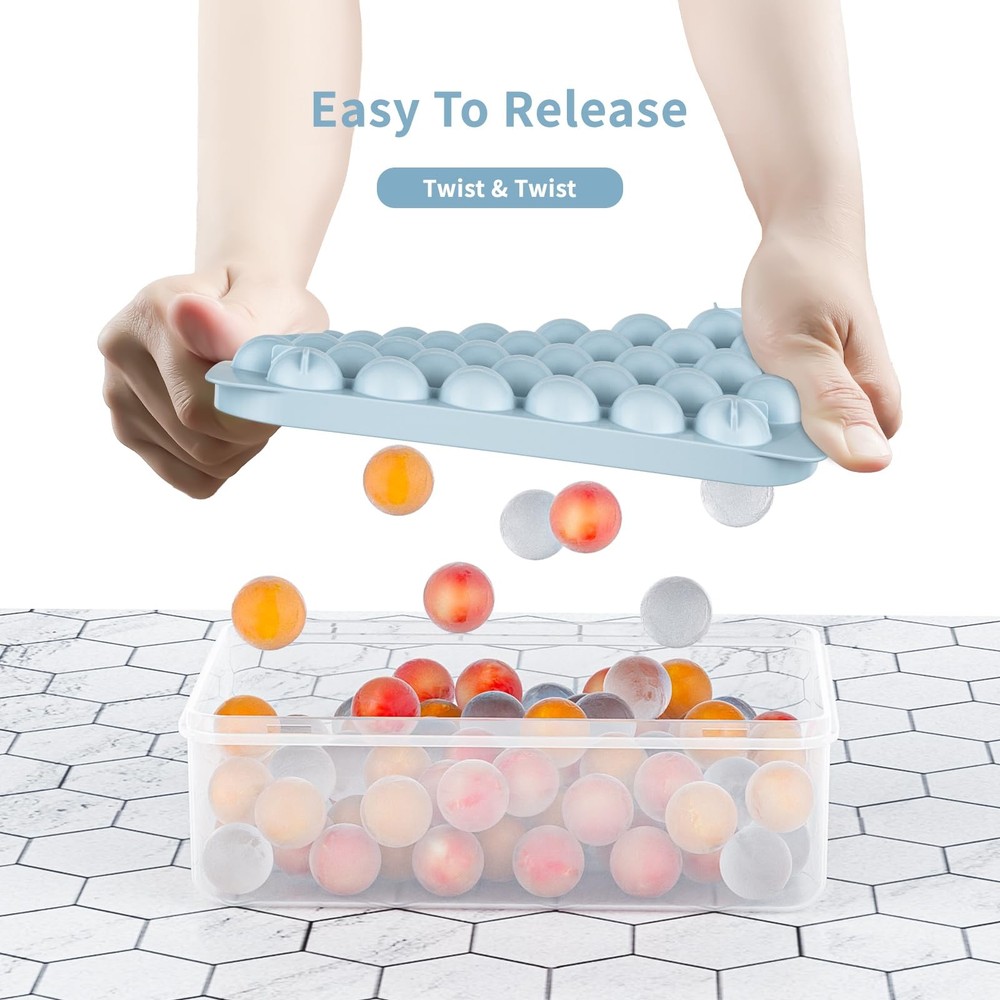 2 Pack Ice Cube Trays For Freezer,64 Pcs Small 1 inch cube, Blue + Clear