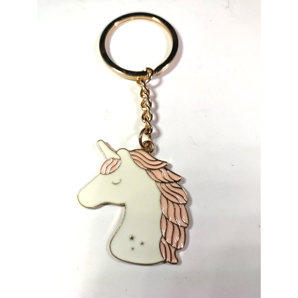Unicorn keychain white light metal enamel