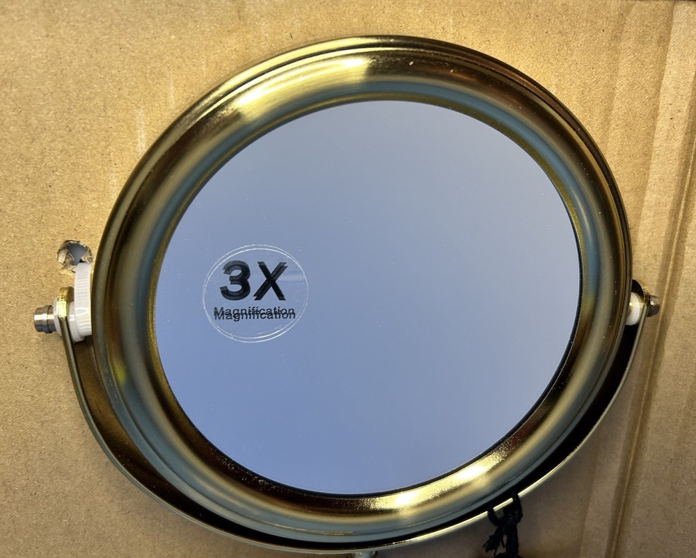 Hearth & Hand 3X Magnification BRASS Wall Mount 2 Sided Magnifying Makeup Mirror