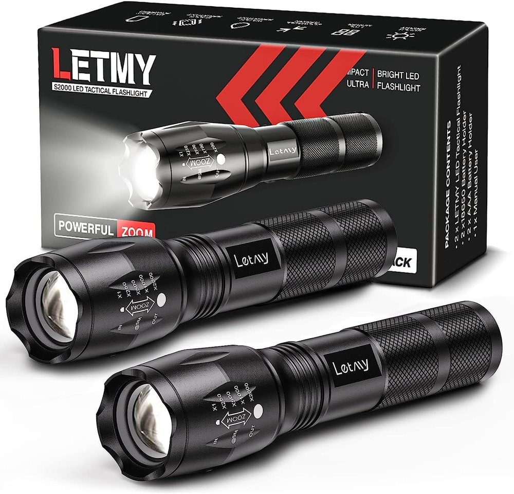 Tactical Flashlight S2000-2 Pack Bright Military Grade LED Flashlights High