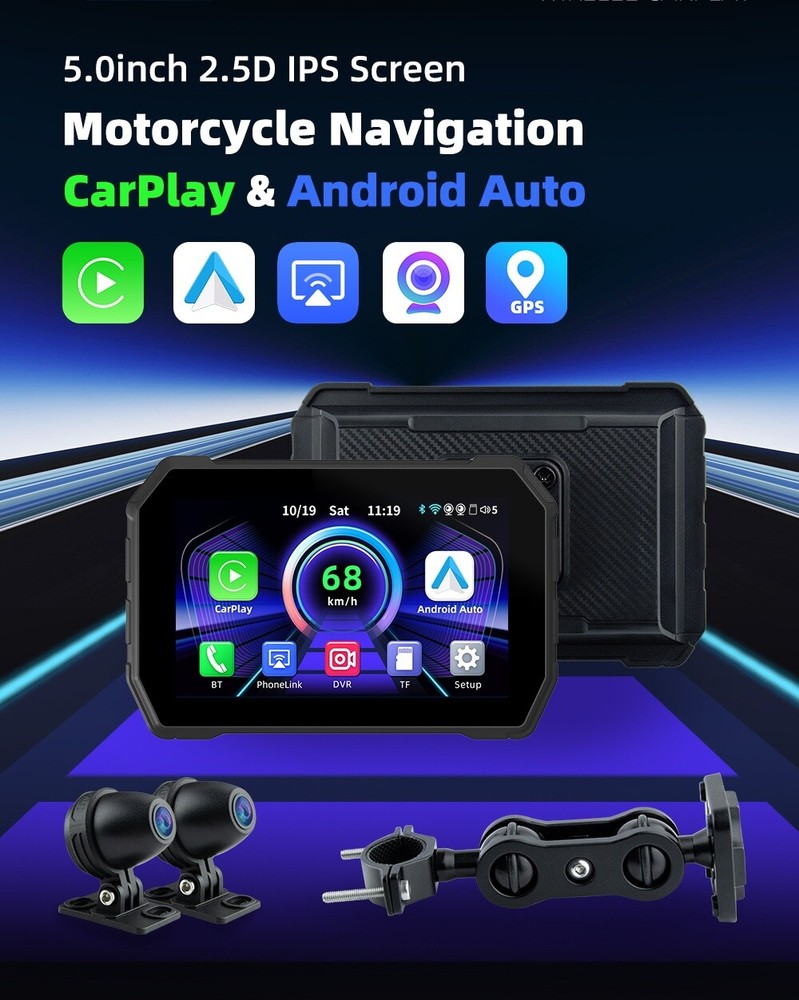 Universal Portable 5"Linux Motorcycle Navigation Carplay BT5.0 720P IP67 GPS DVR