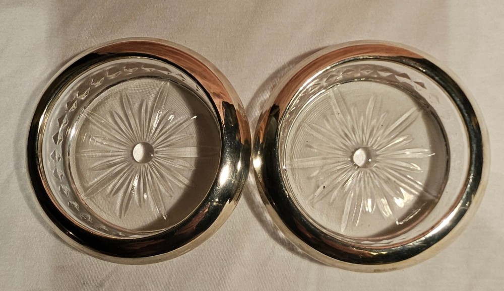 Two WEBSTER Sterling Rimmed Cigarette Ashtrays with Star Pattern Crystal Dish