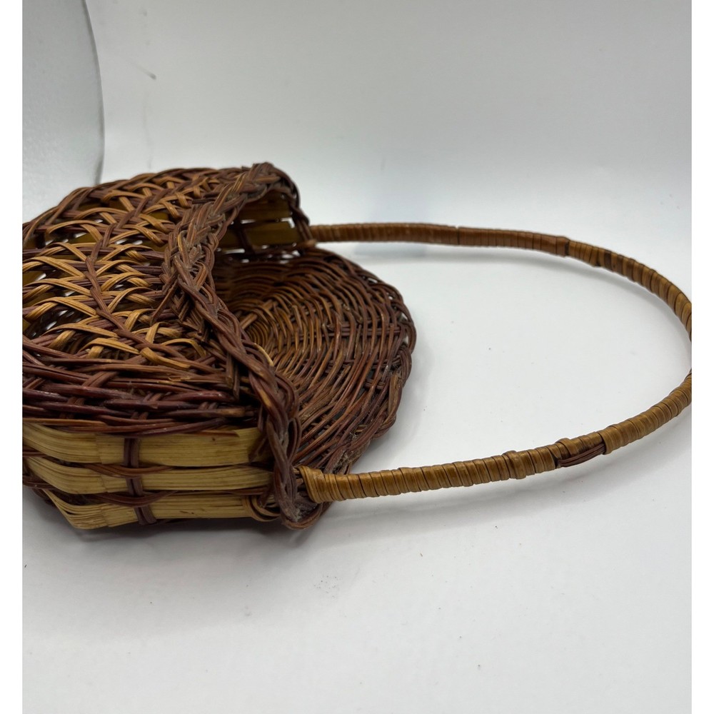 Wicker Basket Round Handle Vintage Brown Woven Decor Storage