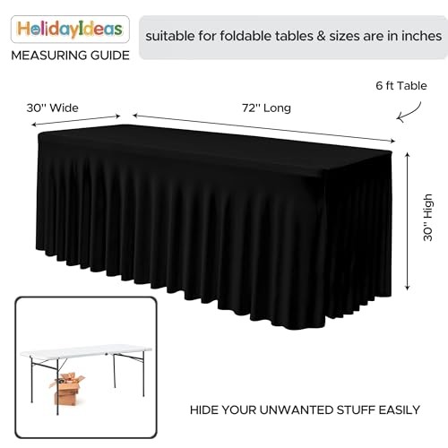 Spandex Table Skirts for Rectangle Tables 6ft, Fitted 30x72 Inch|2 Pack Black
