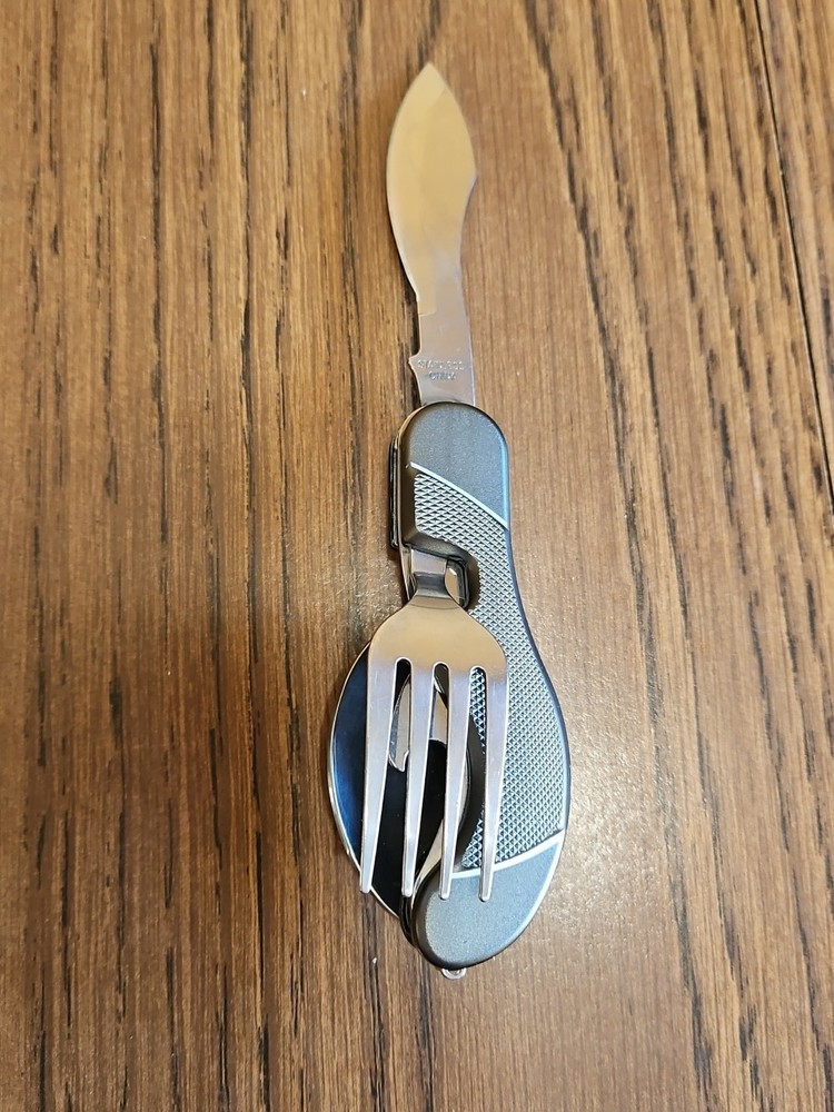 Folding Fork Spoon Knife Bottle Opener Camping Set Stainless Utensils Hiking