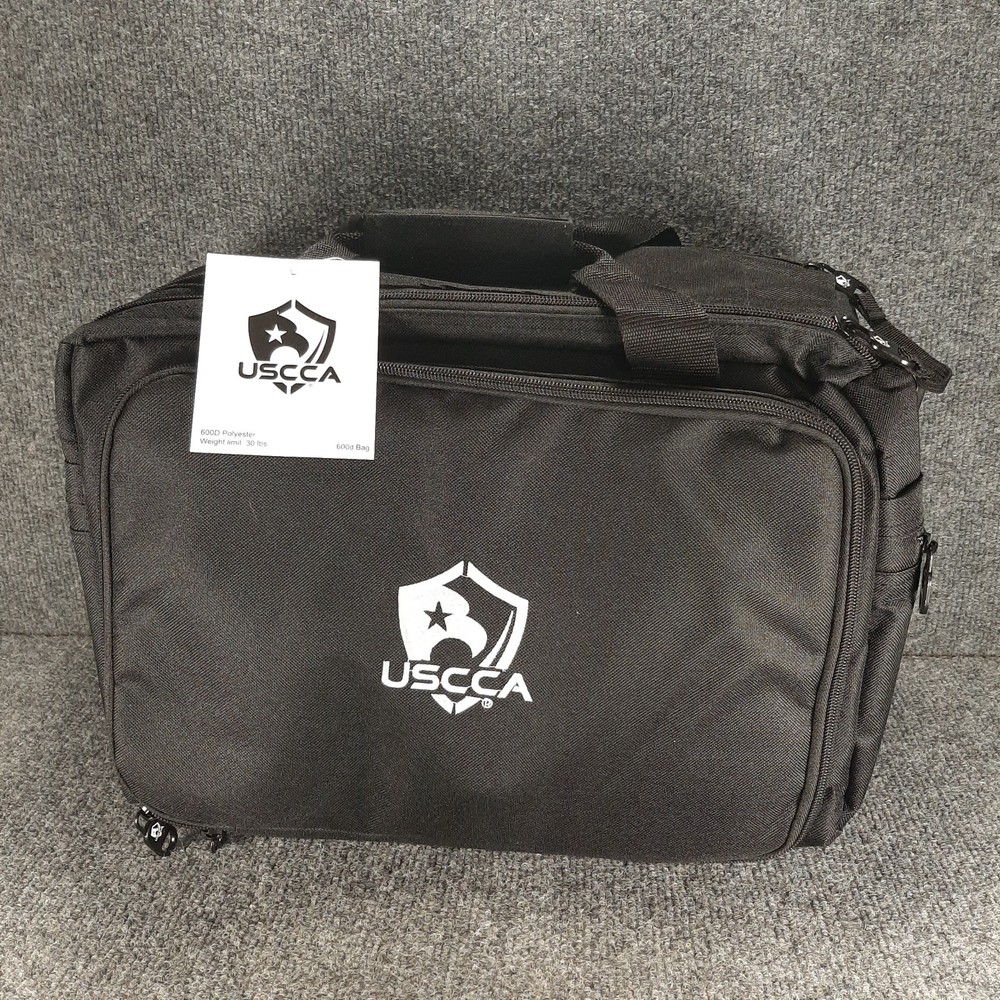 Pistol Range Bag USCCA 600D Black 5 Pocket Inner Case Shoulder Strap Inside NWT