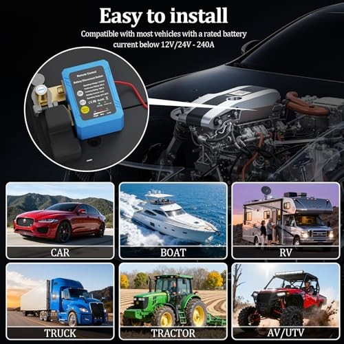 Remote Battery Disconnect Switch 12V, 240A, Kill Switch for Car Prevent Black