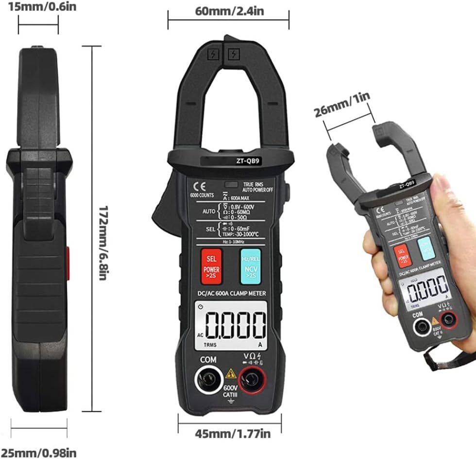 Digital Clamp Meter Professional 6000 Multimeter AC DC 600A Ohm Capacitance TEMP