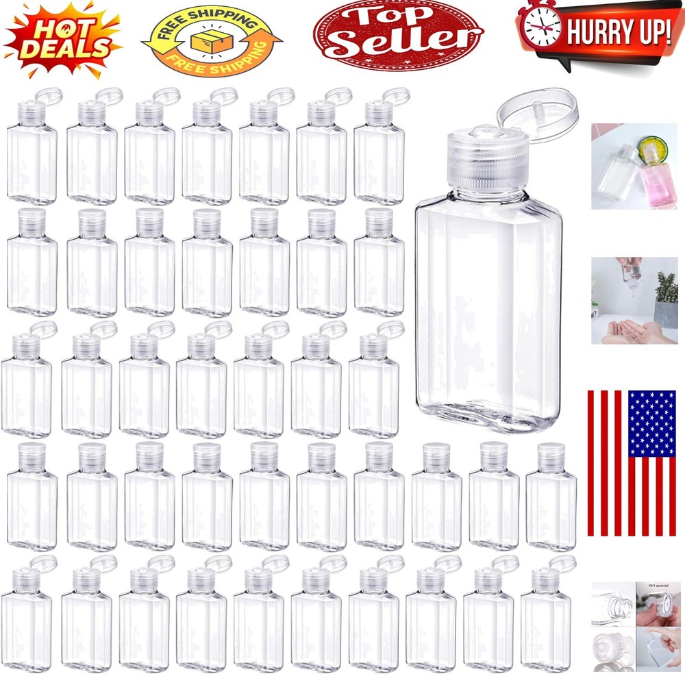 50-Pack Reusable 2oz Travel Bottles with Flip Cap