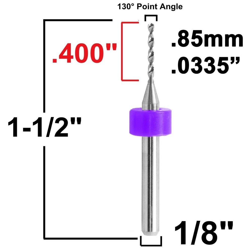0.85mm (.0335") Solid Carbide Drill Bit – 10 Pack – CNC – Factory Resharpened