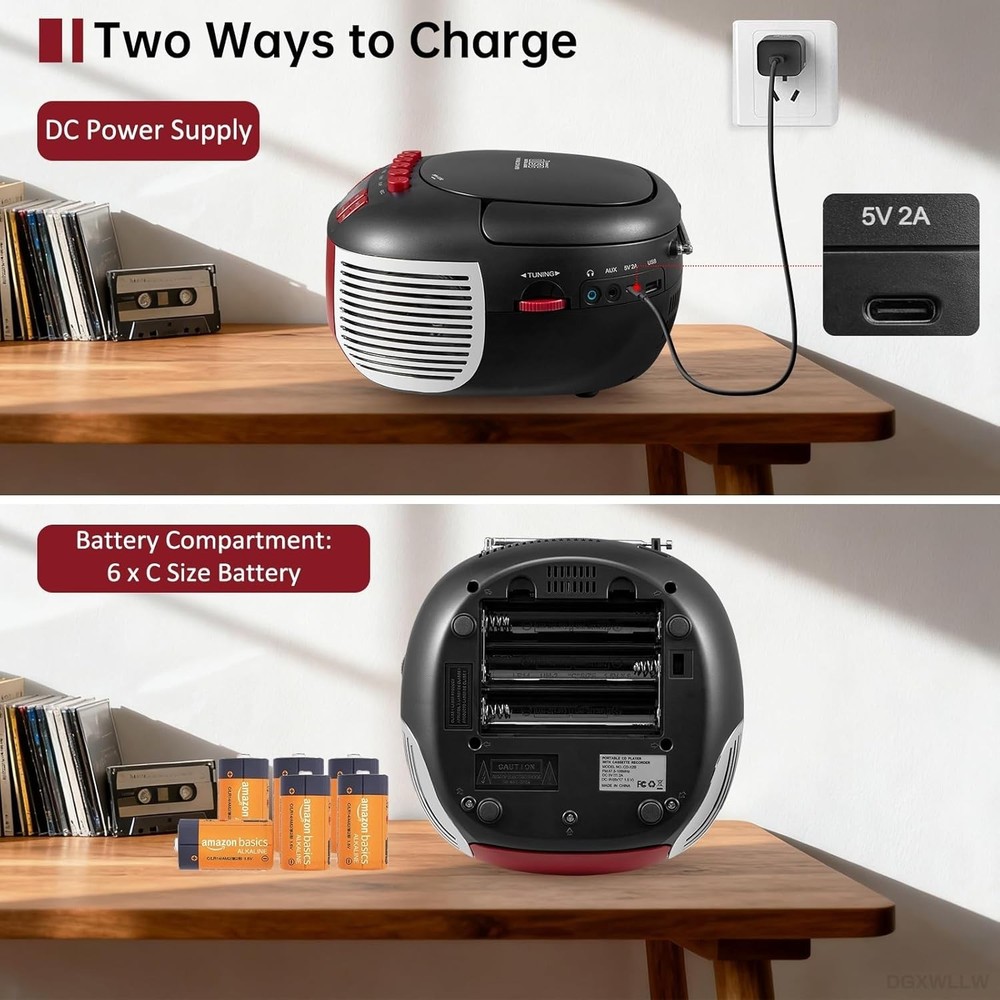 Versatile Boombox: CD & Cassette Player with Bluetooth, USB, and Remote Control