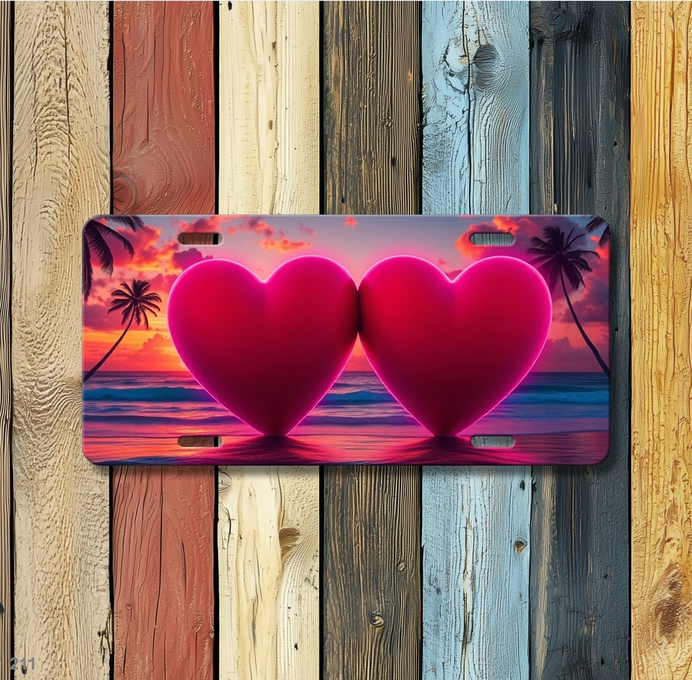 Premium Double Hearts Graphic Personalized Name License Plate Custom Made Front