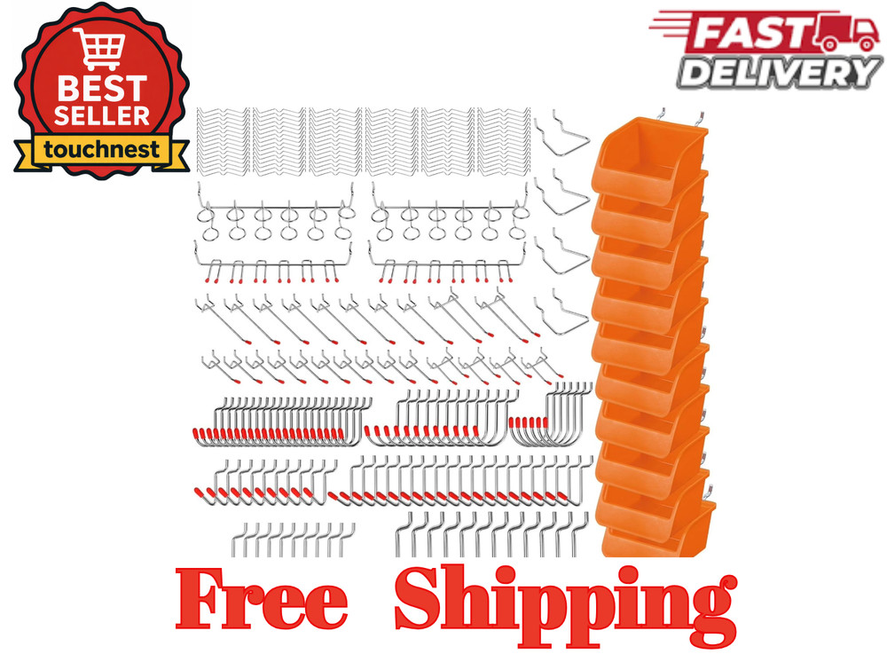 238-Piece Pegboard Hooks Assortment, Pegboard Accessories with Pegboard Bins
