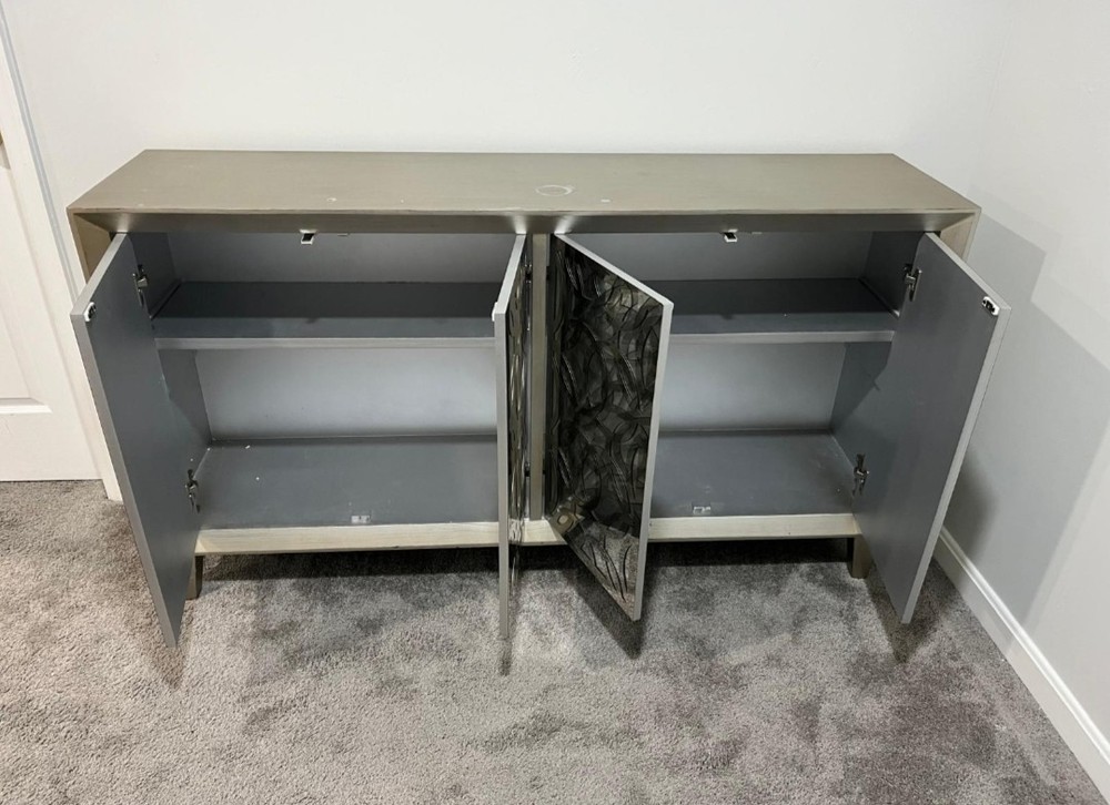 Modern Geometric Mirrored Glass Cabinet, 4 Doors, Silver, Rectangular, AF2566HG