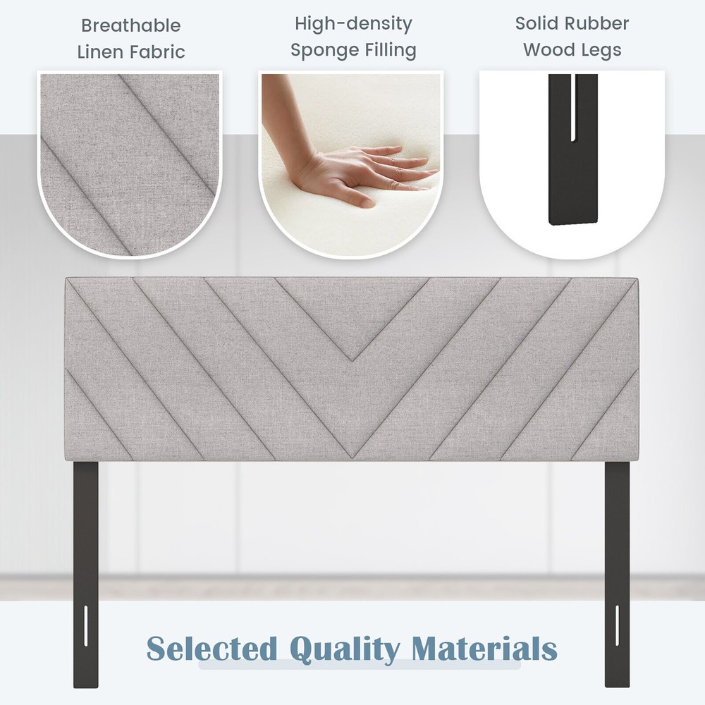 Linen Fabric Upholstered Headboard Rectangular Headboard w/ Solid Wood Legs