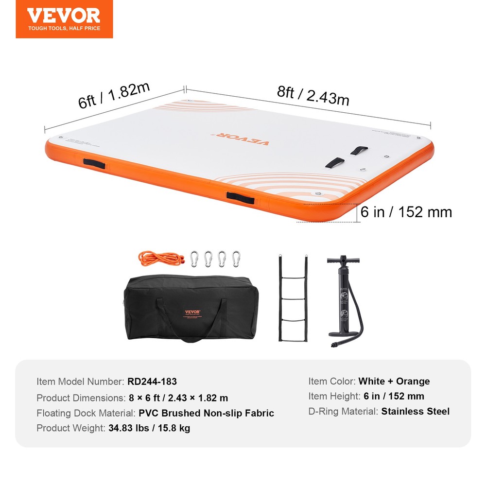 VEVOR Inflatable Floating Dock 8x6FT Inflatable Dock Platform Mat with Ladder