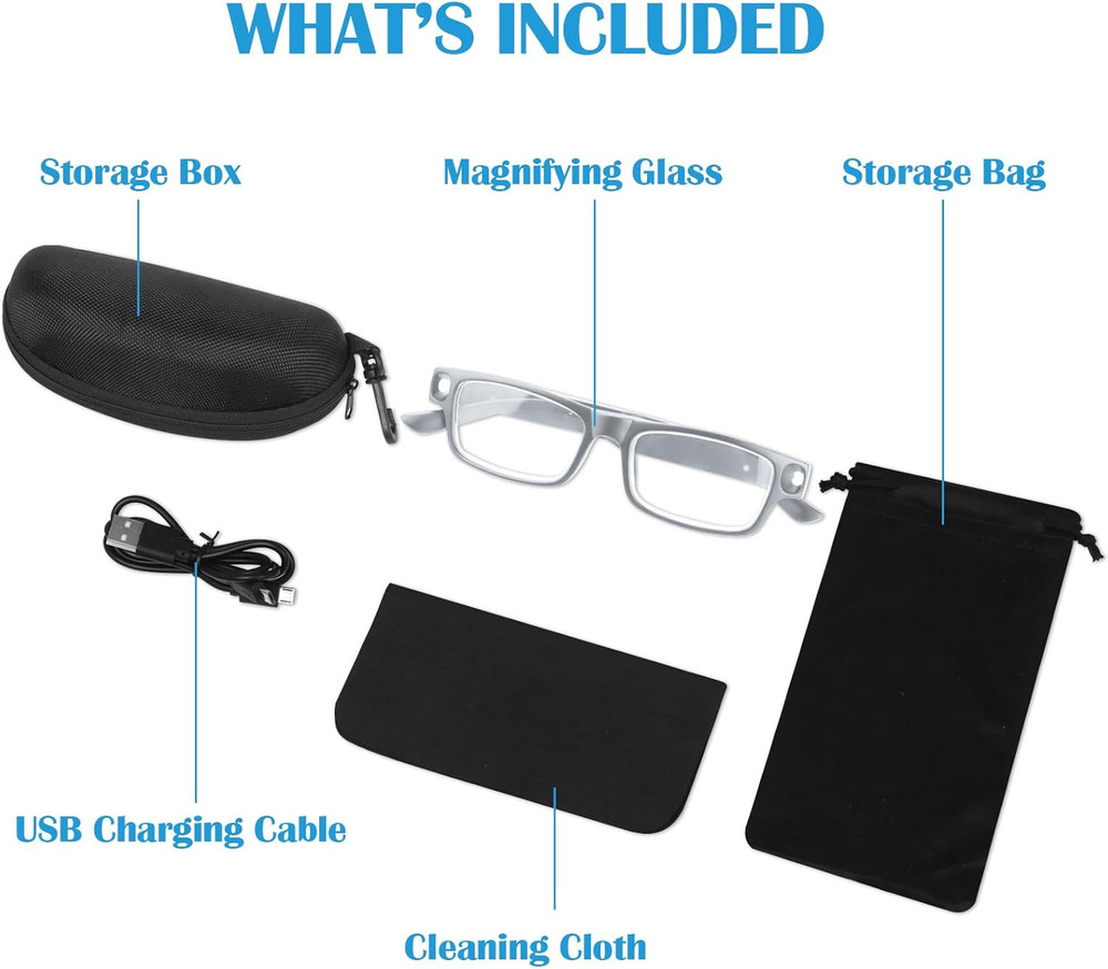 200% Magnifying Glasses with Light,USB Rechargeable LED Lighted Magnifying Eyewe