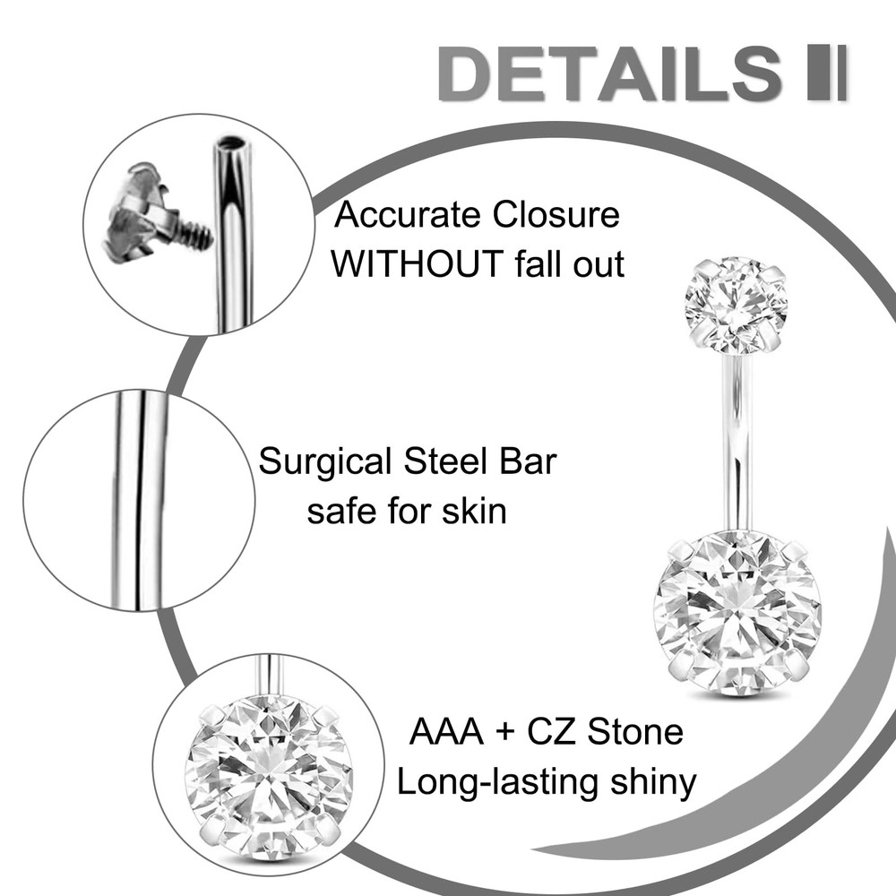 Yugui Belly Button Piercing Kit 17PCS - Body Needle kit, Silver