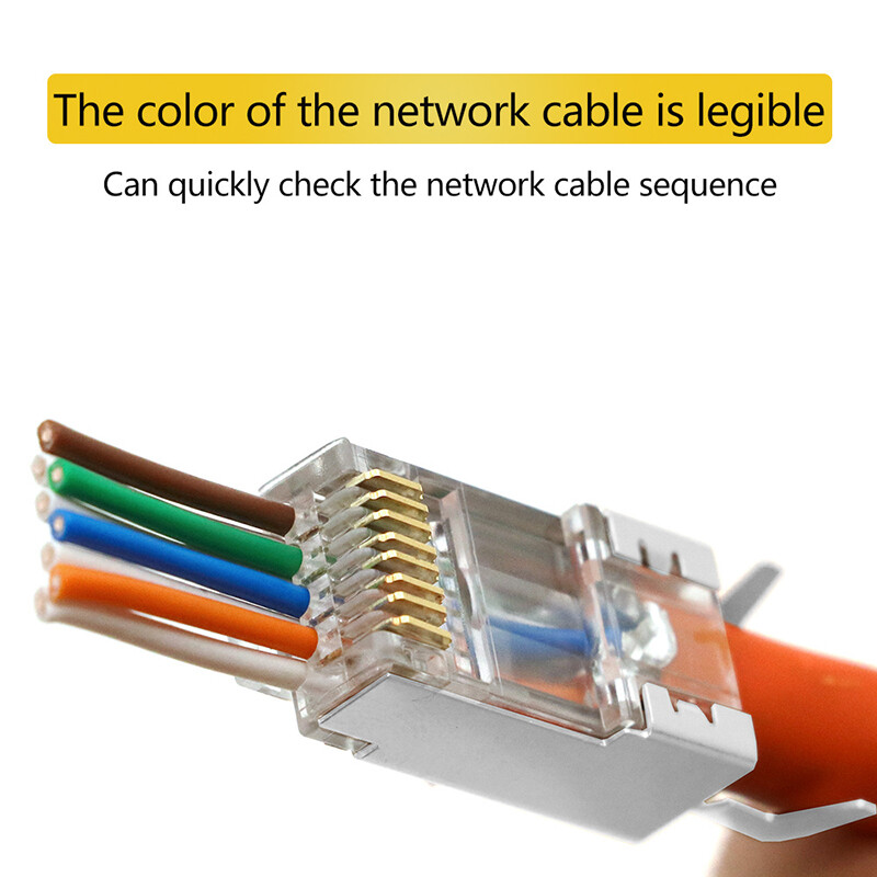 CAT7 rj45 connector 50U CAT6A ends pass through ethernet cable shielded plug