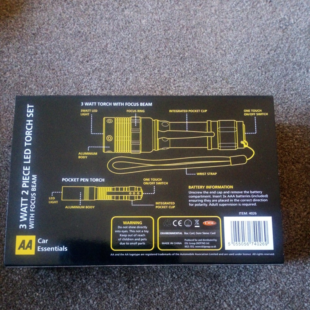 AA car essentials 3 Watt 2 Piece Led Torch Set
