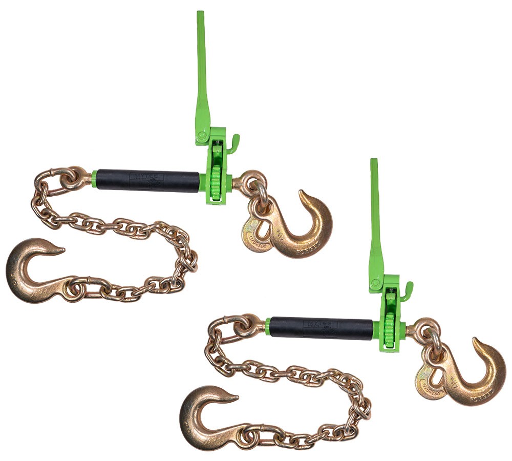 2PK HiViz Green Folding Handle Ratchet Pro-Binder w/ 3/8"-5/16"Grab Hook 7100WLL