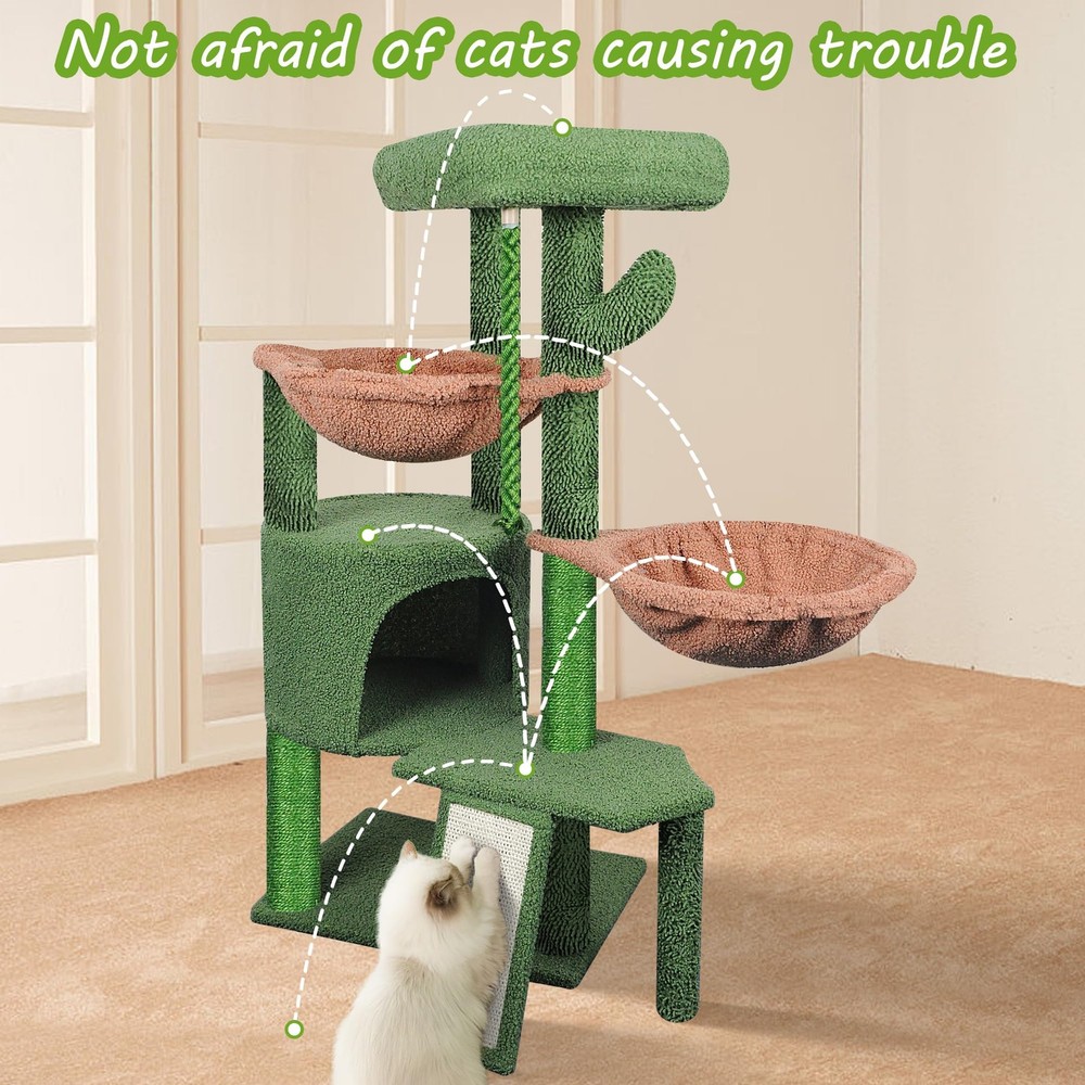 Wang Xin Three Layer Cat Tree with Cat Condo Scratch Pad and Two Hammocks,Gre...