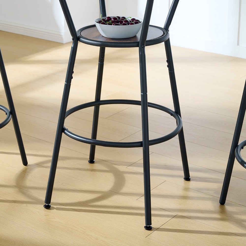 36" Round Bar Table & Upholstered Stool Set with Shelf, Rustic Brown