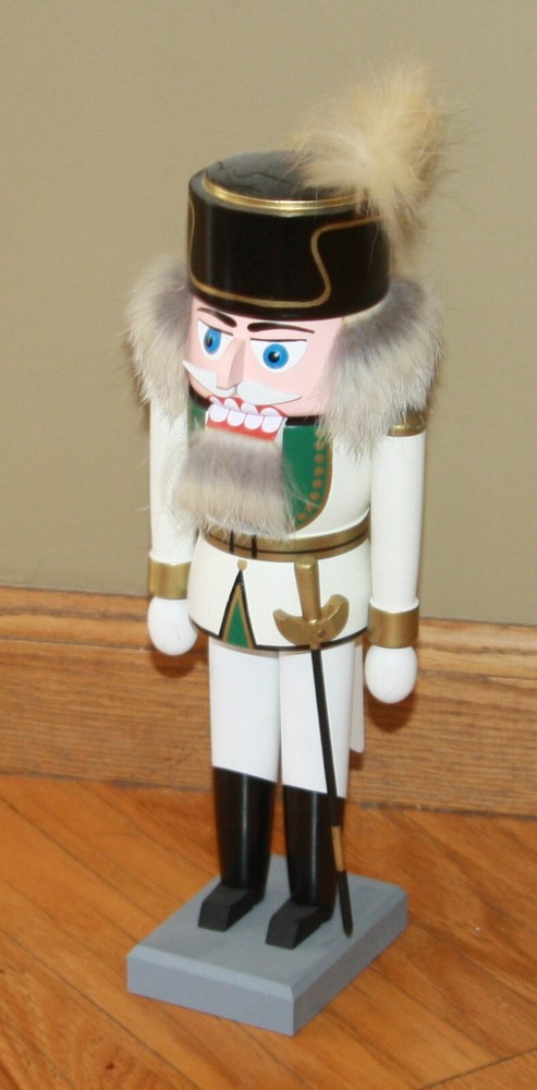 Old World Christmas nutcracker Germany white green 11"