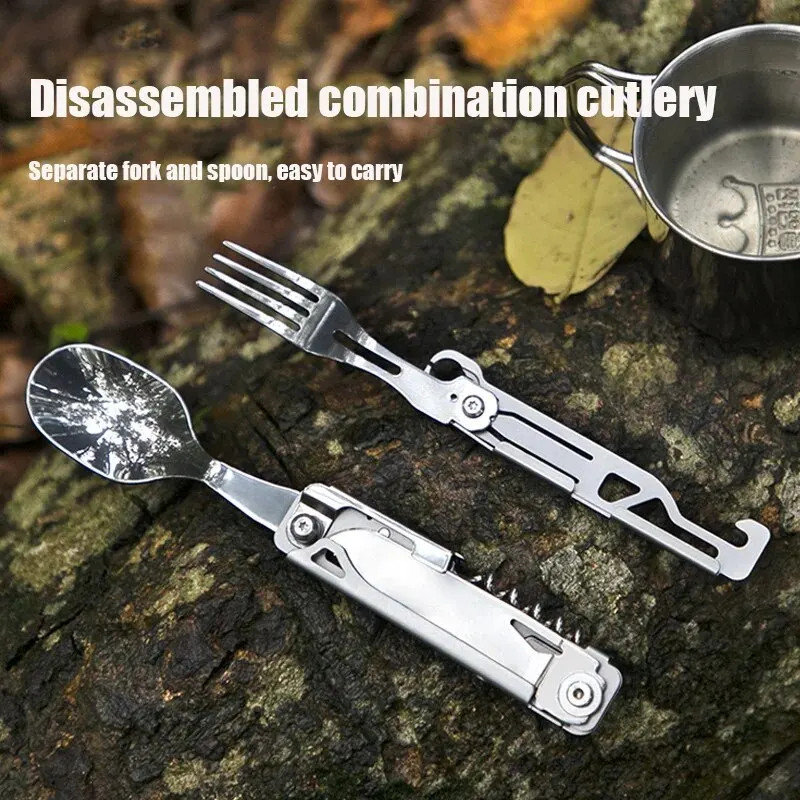 Multifunction Camping Cutlery Set Folding Knife Fork Spoon US