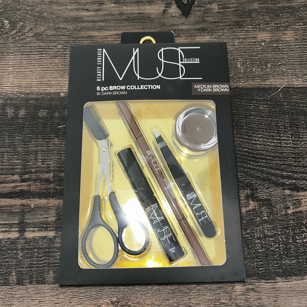 Muse Beauty Evolved 5 Piece Brow Collection Dark & Medium Brown NWT