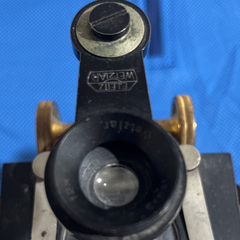 Vintage E Leitz Wetzlar Brass Microscope with Black Base Collectible