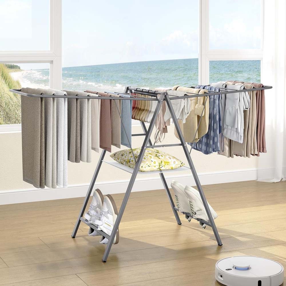 Clothes Drying Rack Foldable, Metal Laundry Drying Rack Collapsible, Portable...