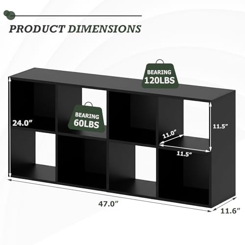 8 Cube Storage Organizer Shelf, Open Cube Bookshelf, 8-Cube Classic Black
