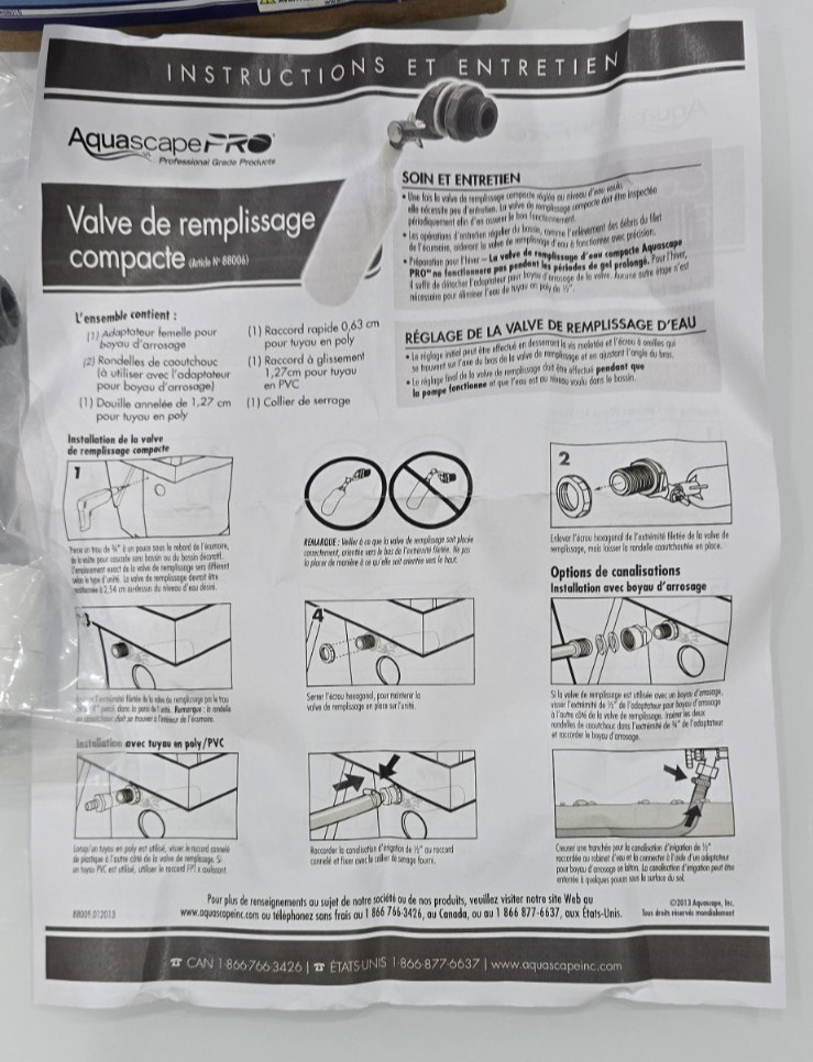 AQUASCAPE COMPACT WATER FILL VALVE